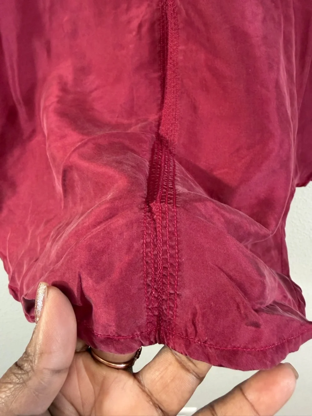 Vintage Croquet Club Silk Button Up Blouse Size M Cranberry Red Long Sleeve - Picture 10 of 10